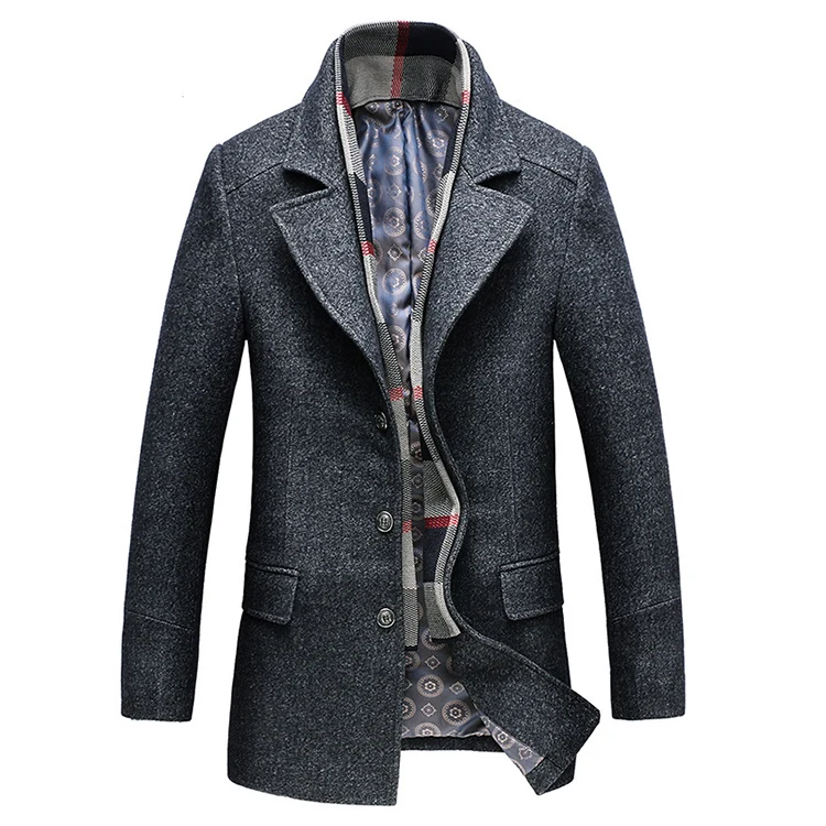 
Autumn Winter Fashion Mens Woolen Coat Single Breasted Trench Coat Windproof Winter Clothes 