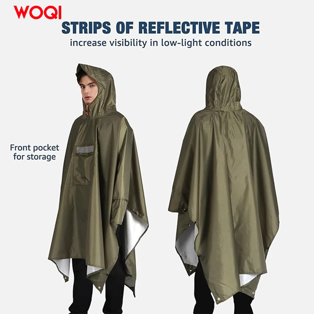 WOQI custom printable with reflective stripes hooded waterproof raincoat adult jacket raincoat