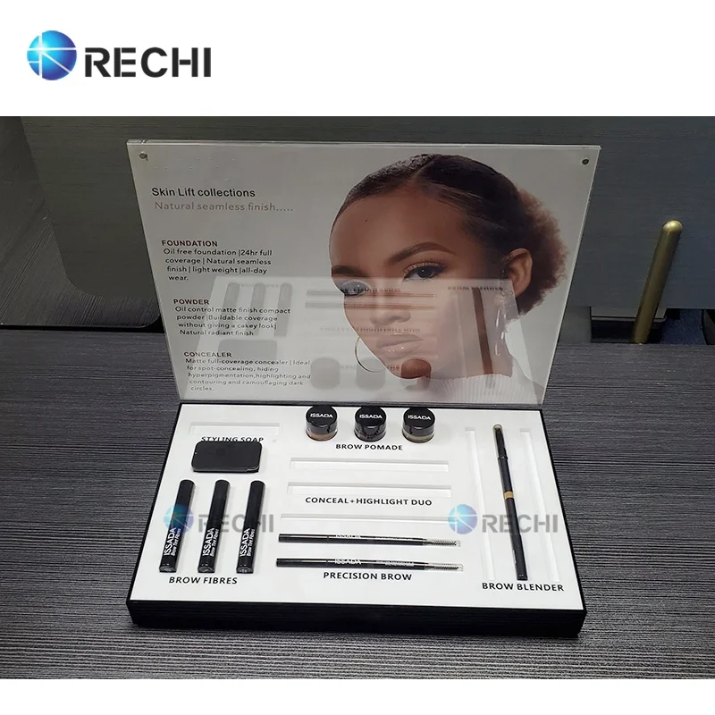 RECHI Acrylic Makeup Mascara Cream Retail POS Display Stand For Eyebrow Pencil Perspex Eyeshadow Lipstick Lip Gloss Display Rack