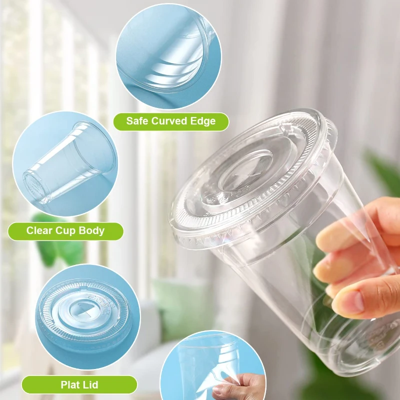 14oz 16oz 20oz 24oz Logo Custom Printed Clear PLA PET PP Drink Bubble Tea Disposable Plastic Cups Coffee Cup With Lids