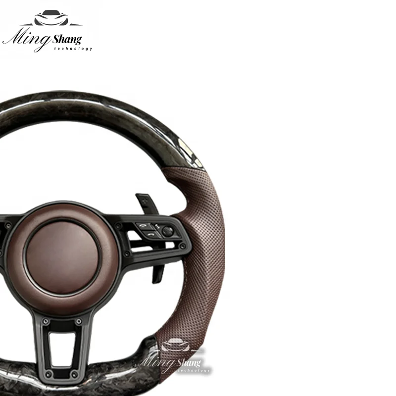 Подходит для нового Porsche Palamela Cayenne 911 718 981 Tayneen Macan коричневое кожаное Кованое Спортивное Рулевое колесо из углеродного волокна