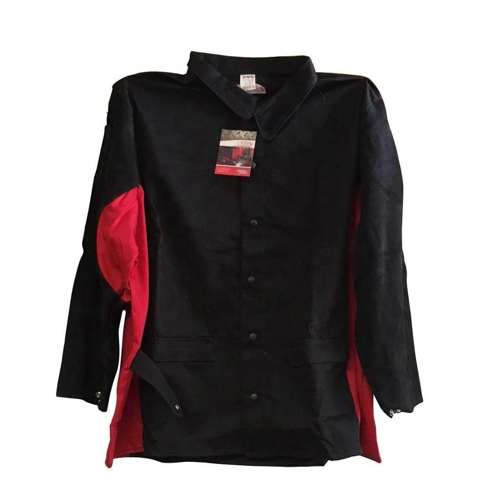 Кожаные рукава, голубая обработанная хлопковая сварочная куртка, одежда