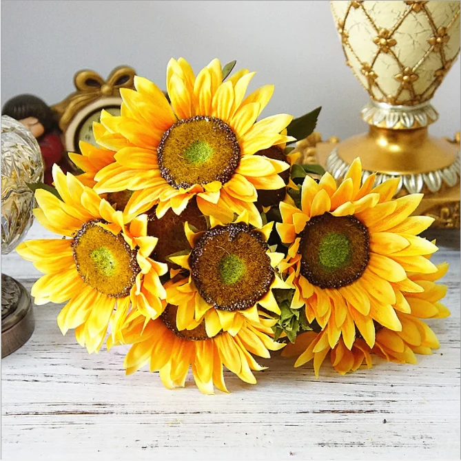 European style High quality artificial sunflower bouquet artificial silk sunflowers for wedding