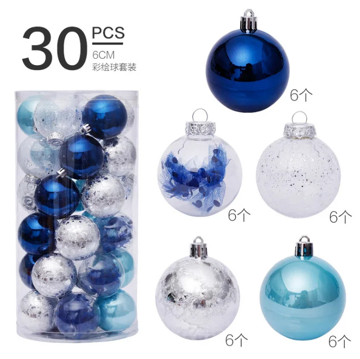 Wholesale High Quality 30pcs/set  6cm Xmas Balls Plastic Shatterproof Decoration Christmas Tree Balls Sets