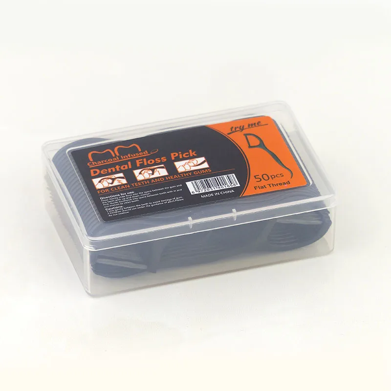 Eco Friendly Box Case Refill Biodegradable Natural Bamboo Charcoal Flosser Toothpick Dental Floss Pick