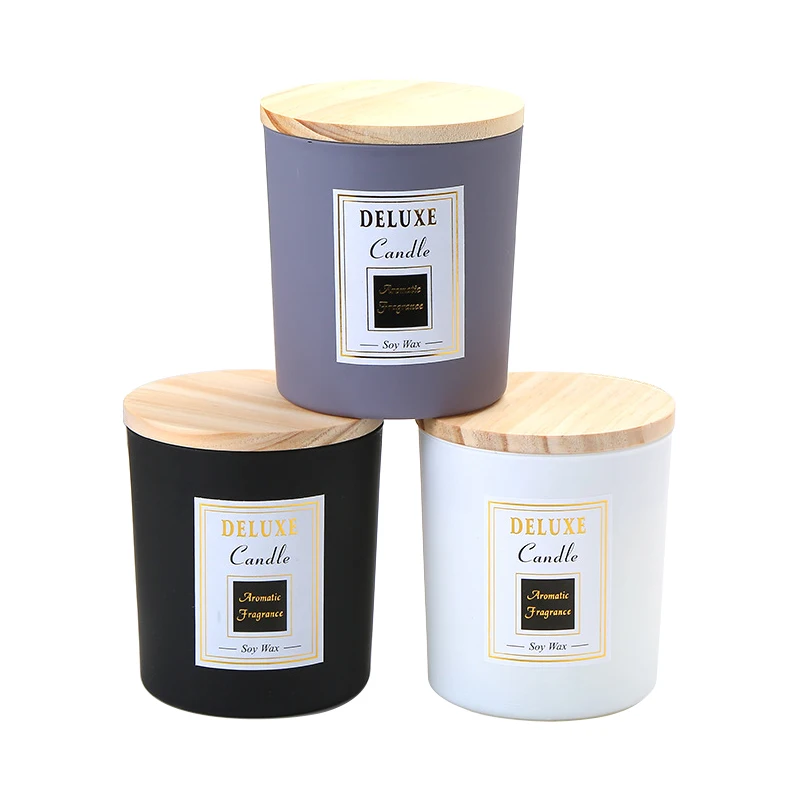 High Quality Colorful Matte Black Candle Glass Jar With Wood Lids