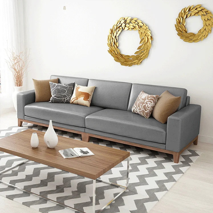 Диван для гостиной в скандинавском стиле, простой кожаный диван, трехместный диван для офиса