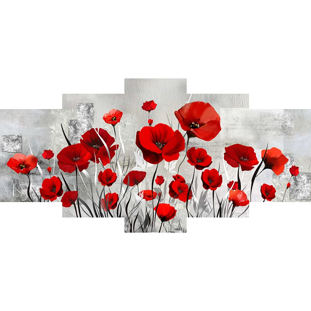 Flower Picture Rose Painting Canvas Prints Home Decoration 5 Panel Framed Wall Art Digital Printing Modern 1 Set Magnolia CN;ZHE