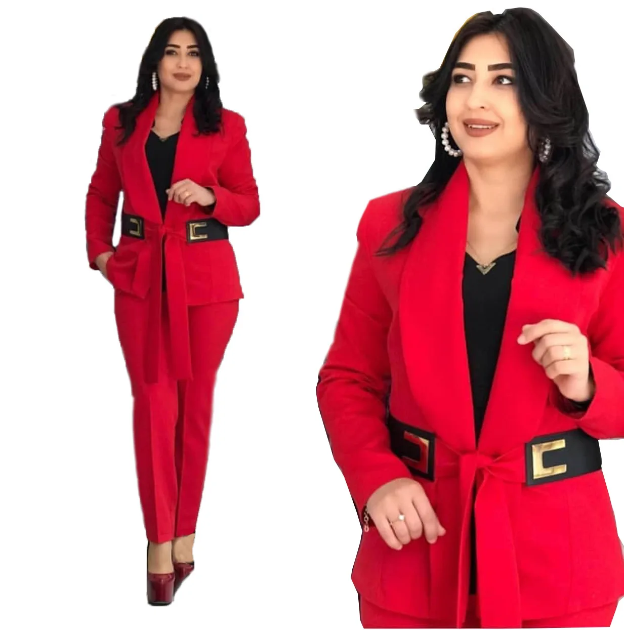 African Apparel High Quality Small Suit with Special Leather Belt Commuting Large Two Piece Set