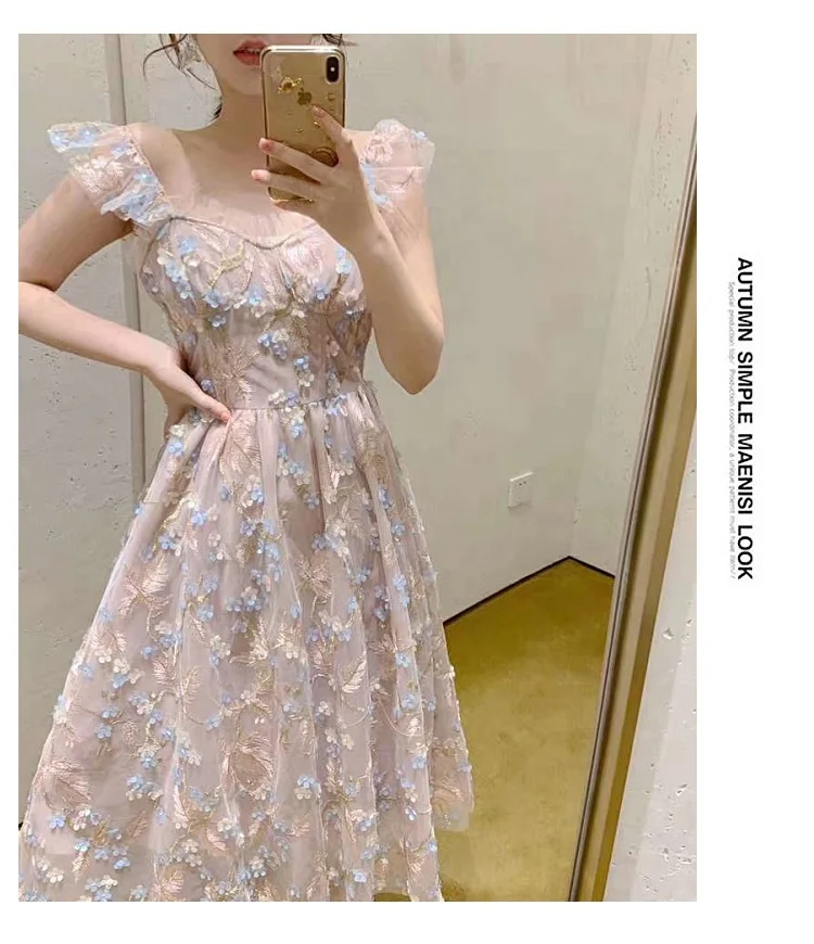 2021 Pink Color French Tulle Mesh Lace Fabric Embroidery 3D Flowers Applique Lace Fabric