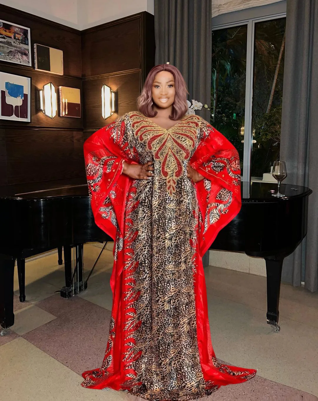 2023 Middle Eastern Muslim Dress For Women Gold Bead Embroidery Leopard Print Abaya Plus Size Dress