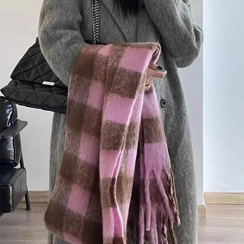 Cute Gift Ladies Windproof Winter Plaid Fringe Tassel Shawls Pashmina Warm Scarf