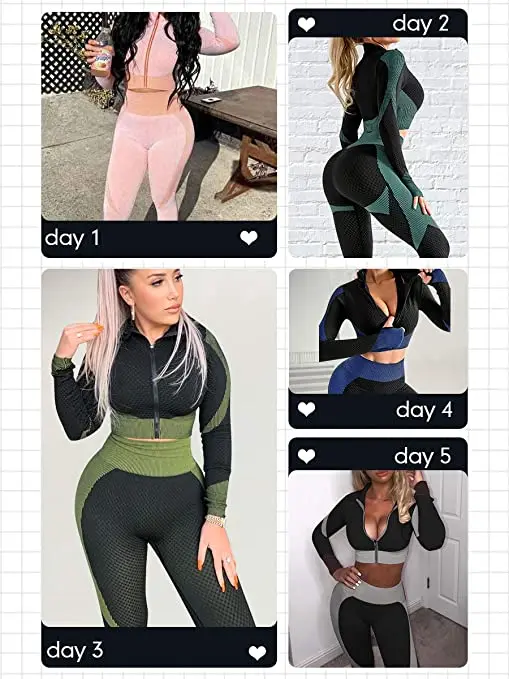 Бесшовные Текстурированные леггинсы с высокой талией и укороченный топ одежда для тренажерного зала тренировочные комплекты длинным рукавом женщин 2