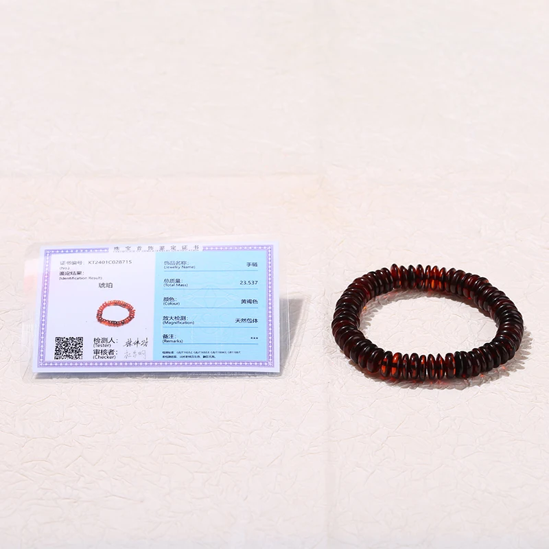 JD GEMS Natural Stone 100% Real Healing Amber Beads Bracelet Natural Blood Red Amber Flat Round Spacer Beaded Bracelet