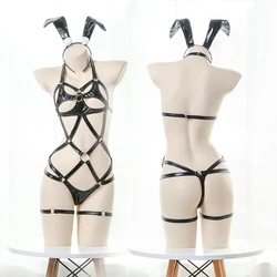 Black Harness Rivet Underwire Sexy set bondage garter Transparent Bra Brief Sets For Women