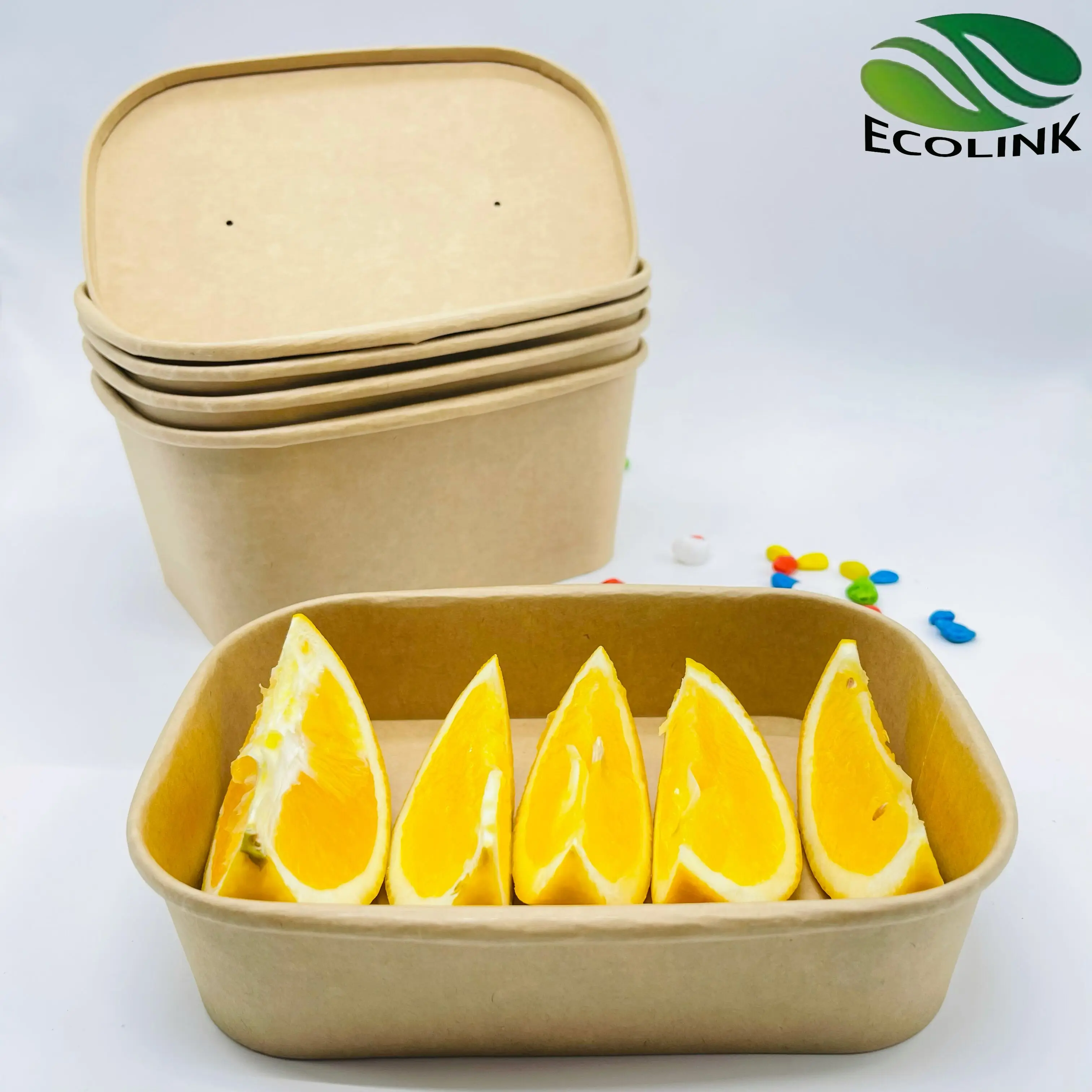 take away disposable container craft rectangular food box with paper/PP lid