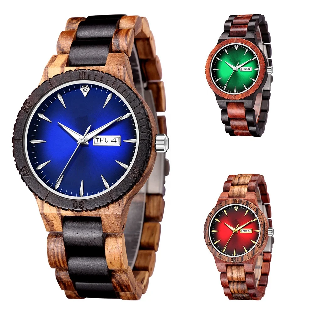 OEM Dropshipping Custom Engraved Wooden Men Watch Wristwatches Date Customized Wood Watch Holzuhr