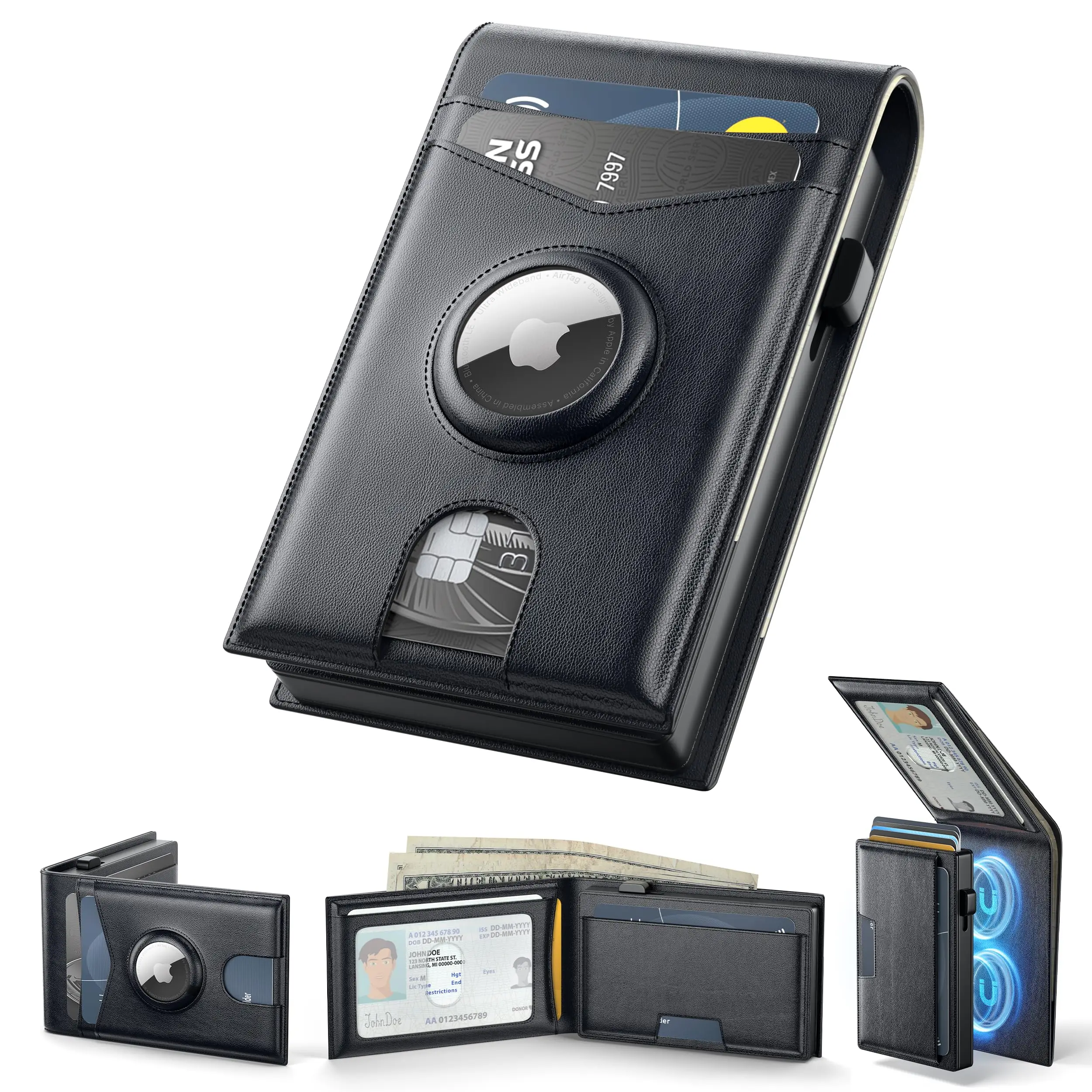 Custom Genuine Leather Smart Mans Wallet Slim Pop Up Credit Card Holder Wallet Minimalist Metal Aluminum RFID Wallet