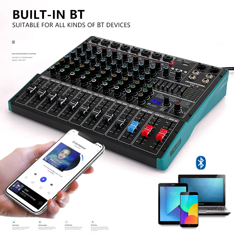 TK8 Best sale 8 Channel Music Mixing Console Audio Mixer With Usb And 48V Phantom Power witht MP3 EQ