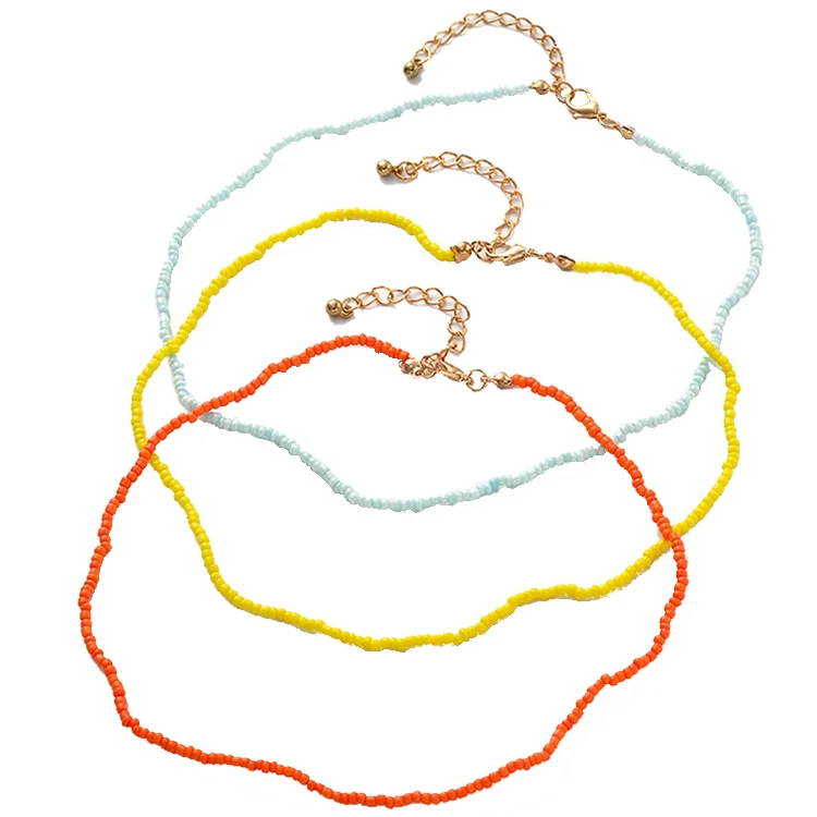 Multilayer Colour Rope Plastic Chain Necklace Buckle Gemstone Necklace Women Jewelry Price Cheapest style Fashion