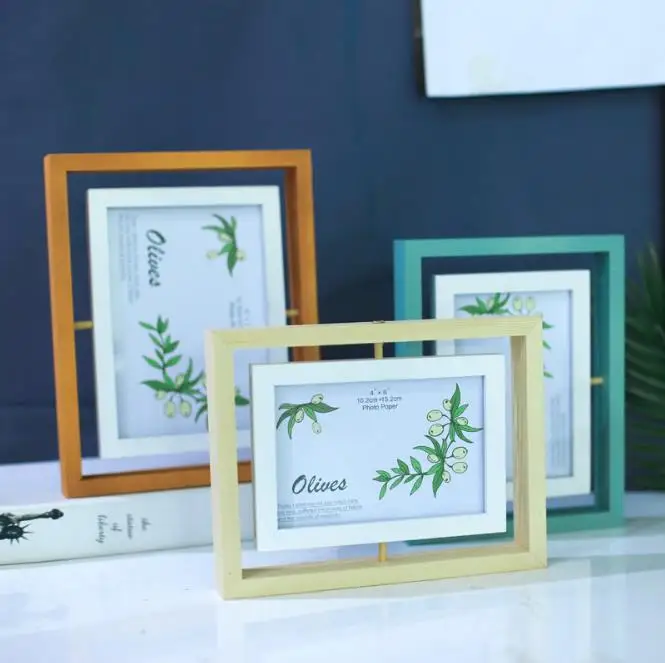 Home Decoration Modern Two Side Rotate Photo Frame Wholesaler Wooden Cute Picture Photo Frame