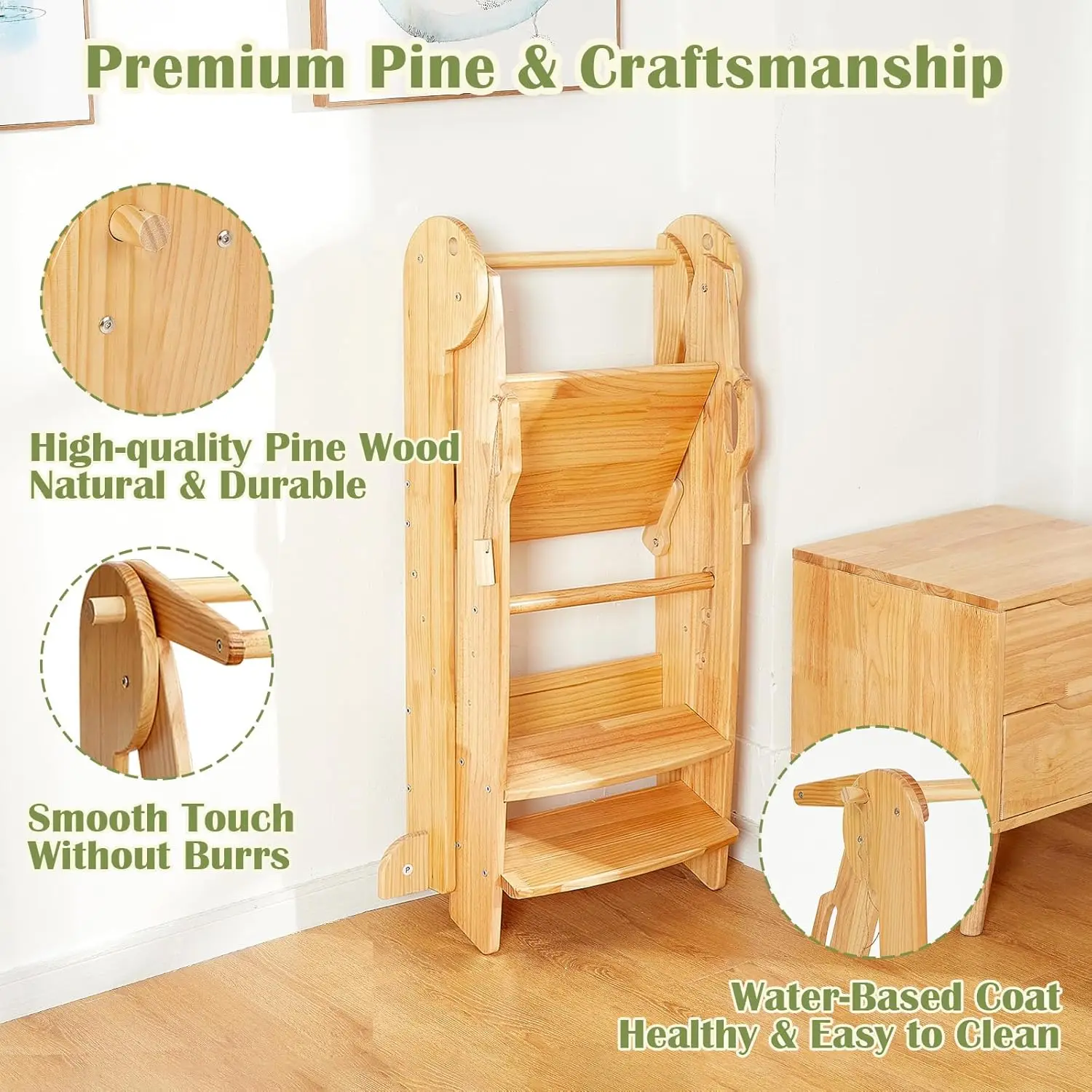 3-Level Height montessori modern footstool helper tower kitchen learning tower for kids