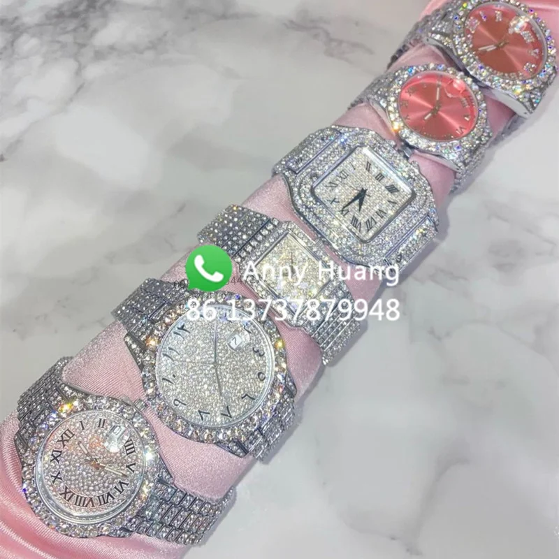 Горячая Распродажа 2022, роскошные часы для женщин и мужчин, украшения, блестящие ледяные часы в стиле хип-хоп, часы с кристаллами из нержавеющей стали, Прямая поставка