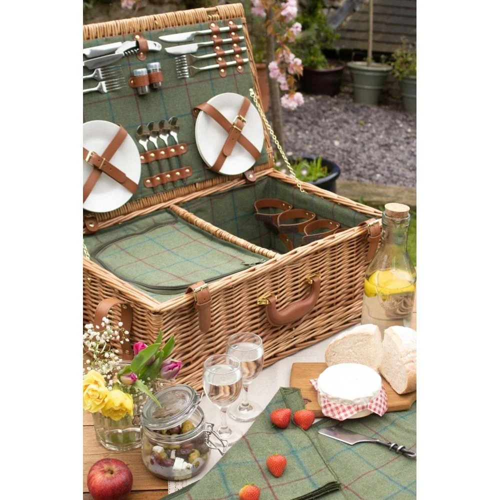 Factory Rattan Wicker Handwoven Insulated With Lid Handle Picnic Basket Box Portable Storage Basket