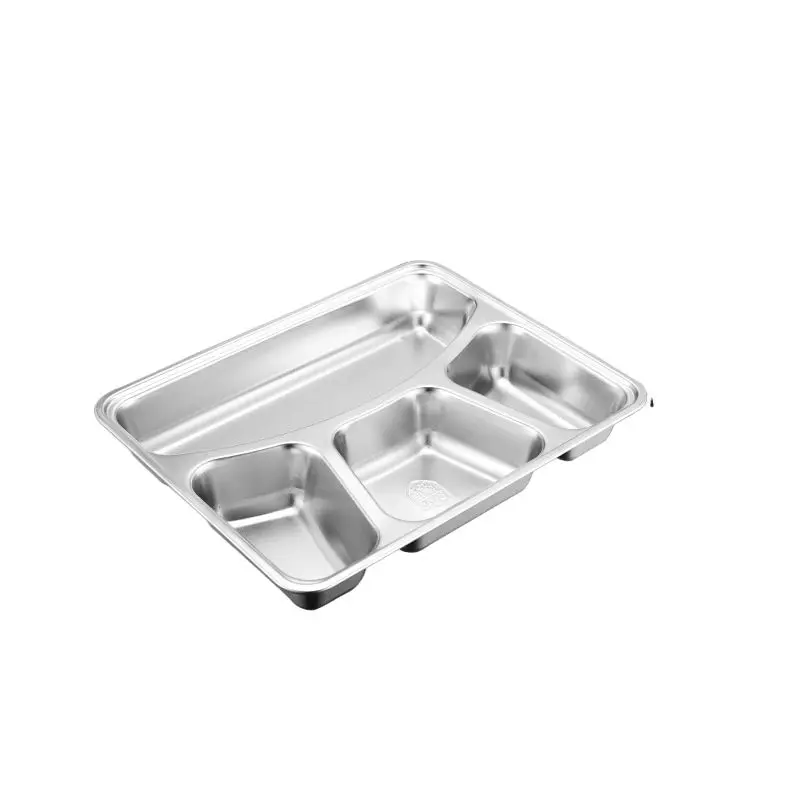 4 Compartment Bento Box Food Reusable Divide Room Stainless Steel Lunch Tray