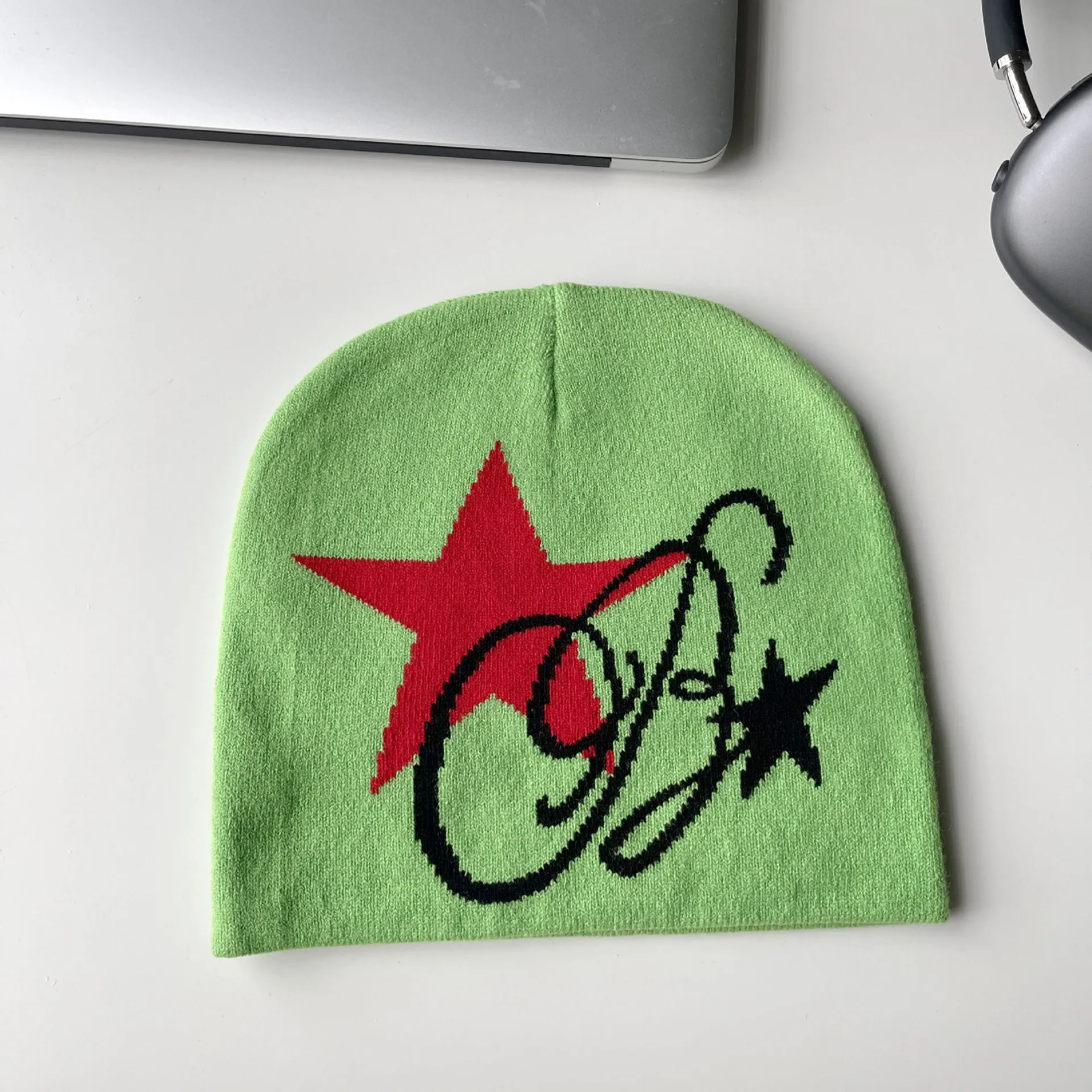OEM Wholesale Women Men Stylish Thin Soft Cotton Stretch Knit Start Pattern Beanie Hat luxury Cap Lightweight Running Dwarf Hats