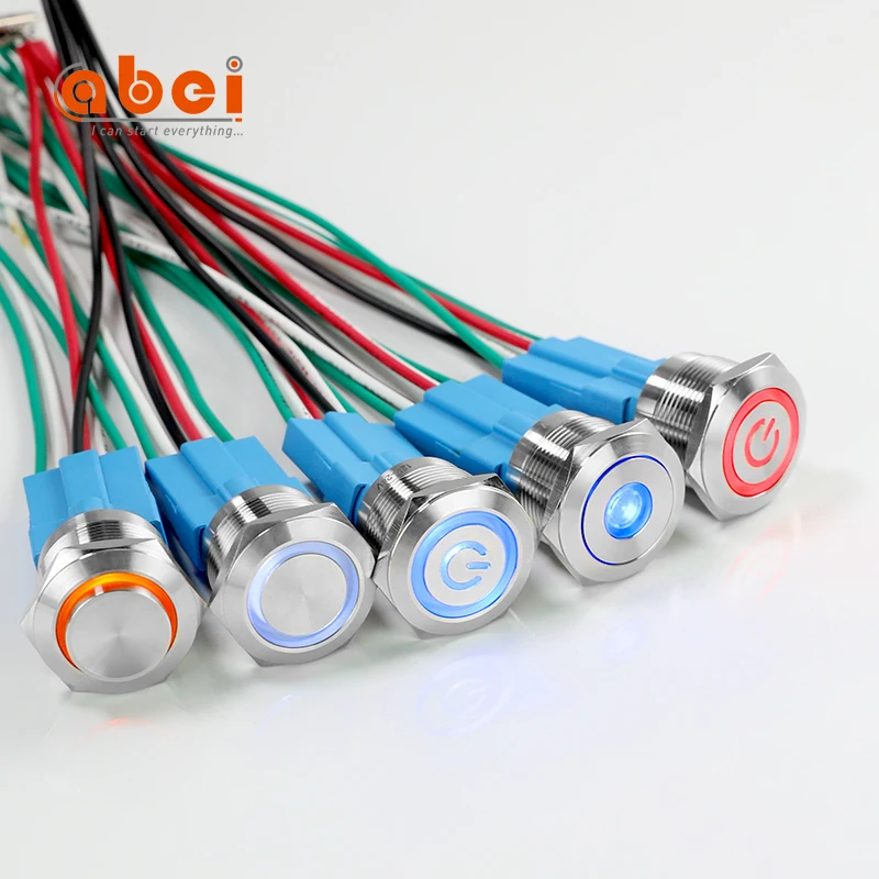 ABEI 22mm motorcycle switch metal led light industrialwaterproof momentary push switches button