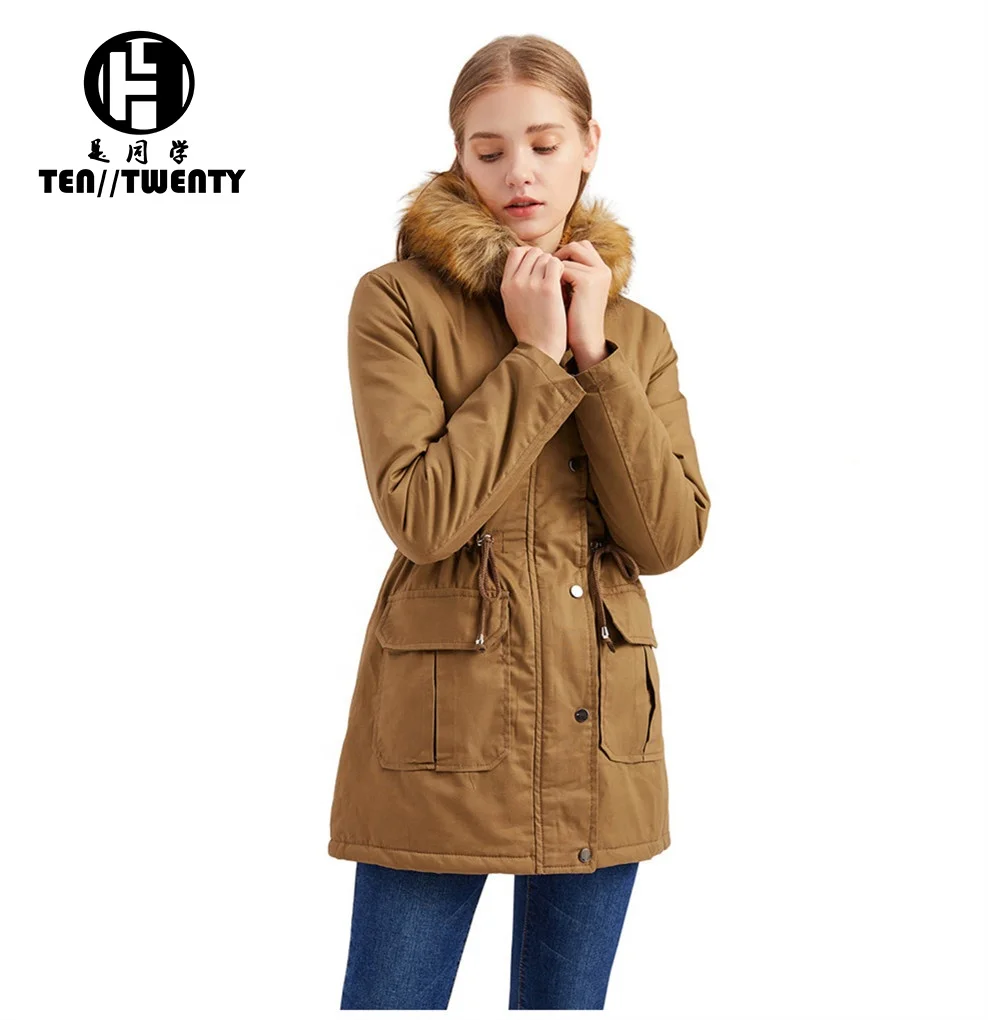 Wholesale New Design Winter Parkas For Women Jackets Zippered Large Pocket Decorate Leisure Commute Warm Fur Collar Woman Parka
