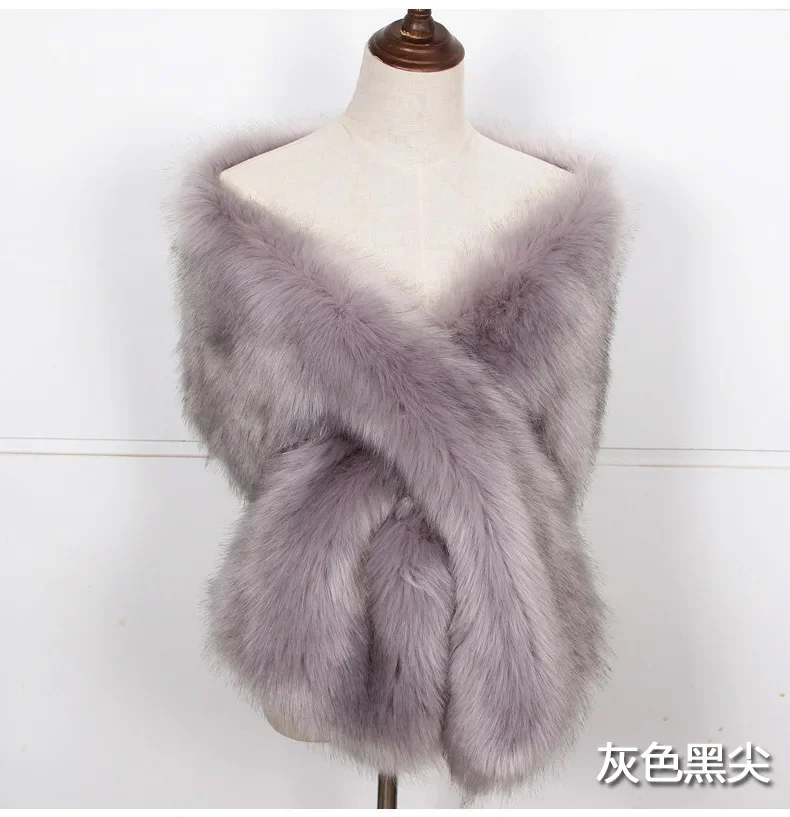 Wholesale long warm ladies faux fur shawl fashion bride lady faux fur scarf shawl wrap stole