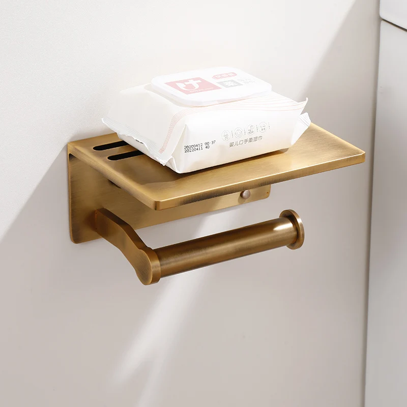 Space Aluminum Wall Mount bronze toilet paper holder with phone shelf toilet tissue holder toilet paper roll holder