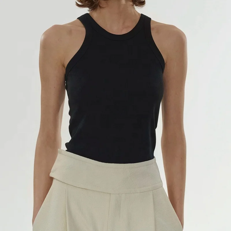 Summer Hot Sale Minimalist Style Basic Ribbed Knit Solid Color Sleeveless Women  Casual Tank Top