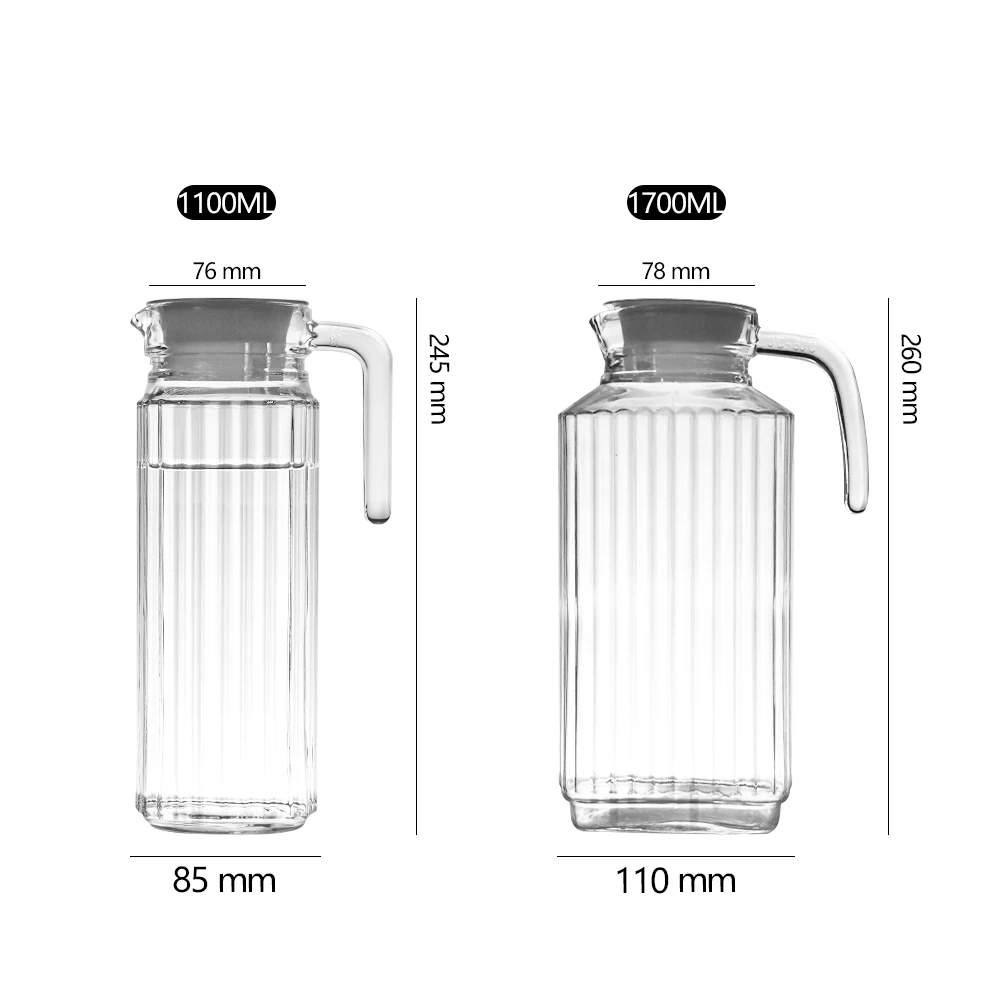Hot-selling 1L 1.8L Big Size Glass Pitcher with Plastic Lid and Handle for Water Storage
