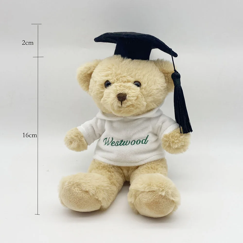 Wholesale polyester pp cotton small soft brown graduation teddy bear with mortar and t-shirt