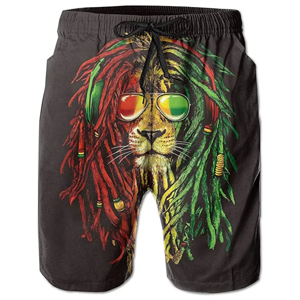 Wholesale Rasta Swimsuits Lion Printed Men Swim Trunks 2021 Summer Quick Dry Jamaican Casual Shorts with Mesh Lining Swimwear