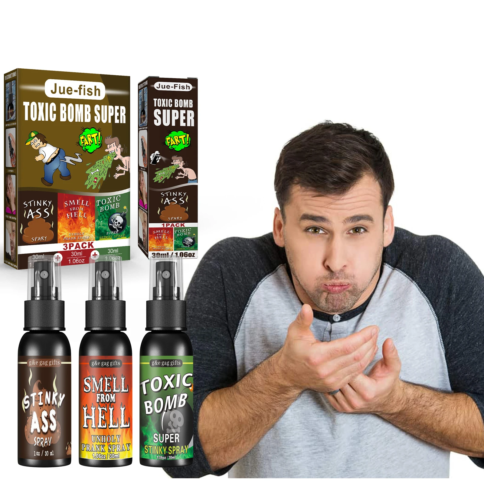 Jue-fish OEM&ODM Fart Spray Gags Practical Special Gift Stink Bomb Strong Ass Liquid Fart Spray