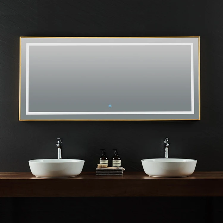 Матовое Золотое зеркало из нержавеющей стали со светодиодной подсветкой и умным сенсорным выключателем