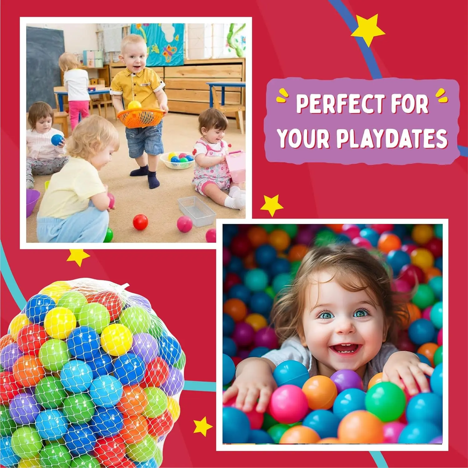 Soft Plastic Mini Balls Crush Proof No Sharp Edges Non Toxic Phthalate & BPA Free for Baby Toddler Ball