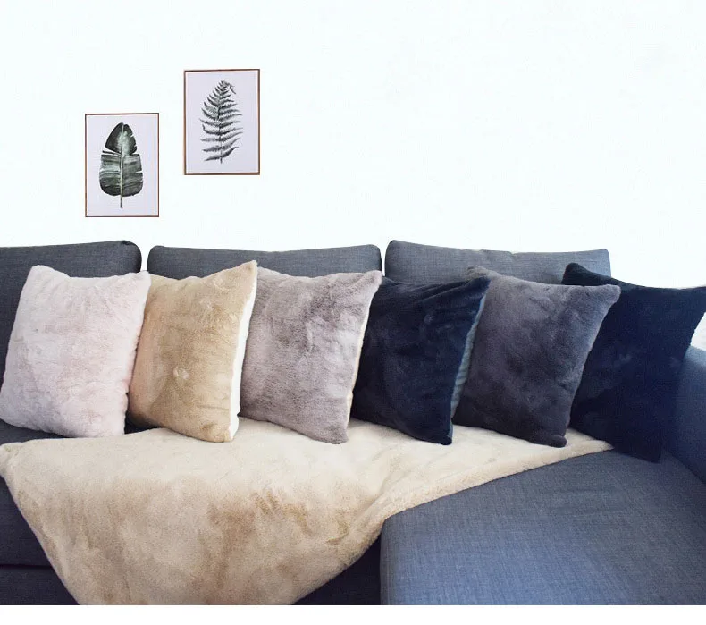 2020 Popular Decorative Cushion Design Pure Color Like Rabbit Hair Bed Pillows