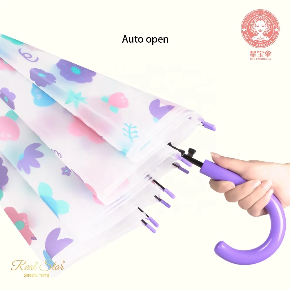 RST brand Ningbo/Guangzhou/Shanghai port clear poe umbrella fashion plastic flower young girl umbrella
