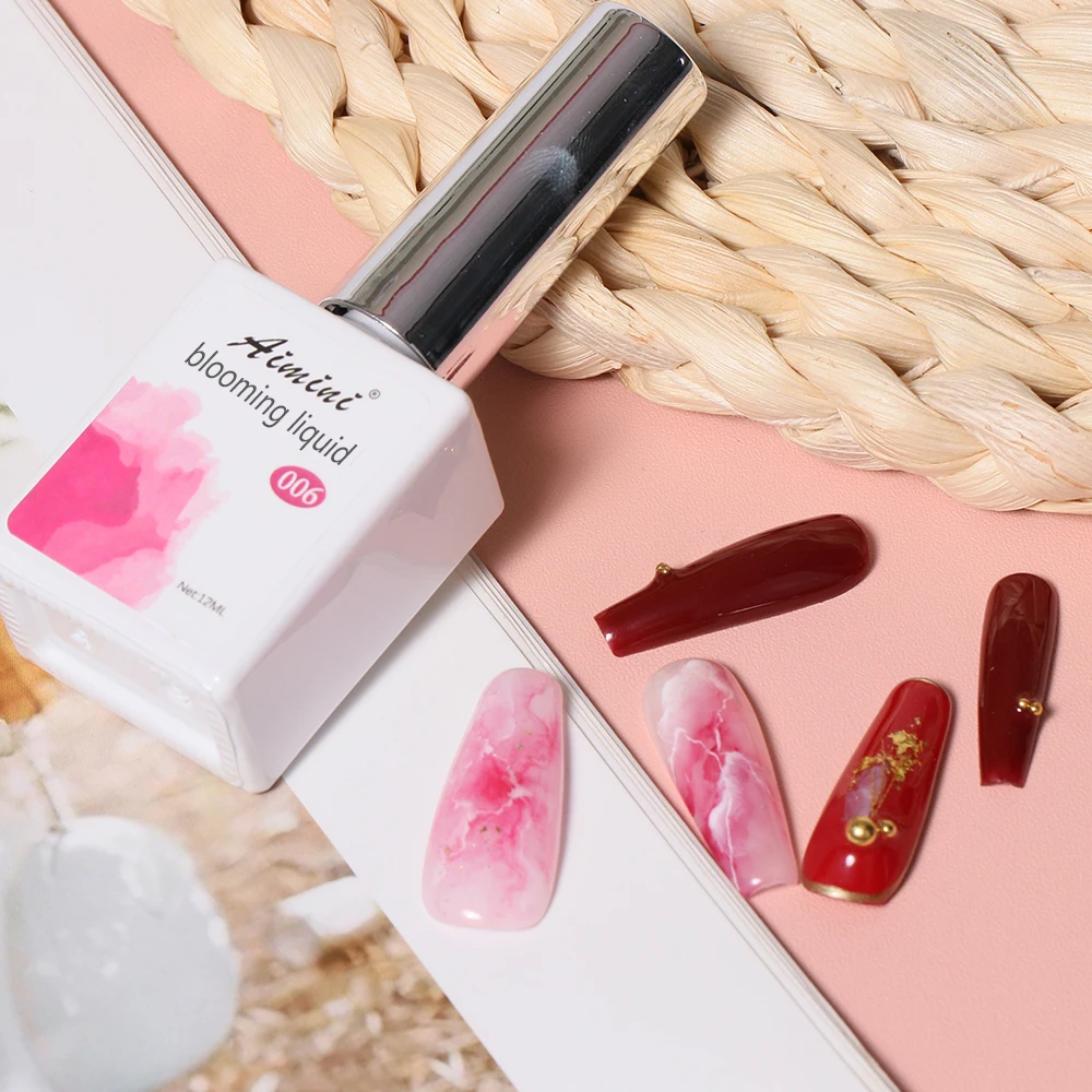Customized Private Label Nail Art Salon Marble Watercolor Ink 12 Colors Blooming Liquid Wholesale Blossoming Ink Gel Polish