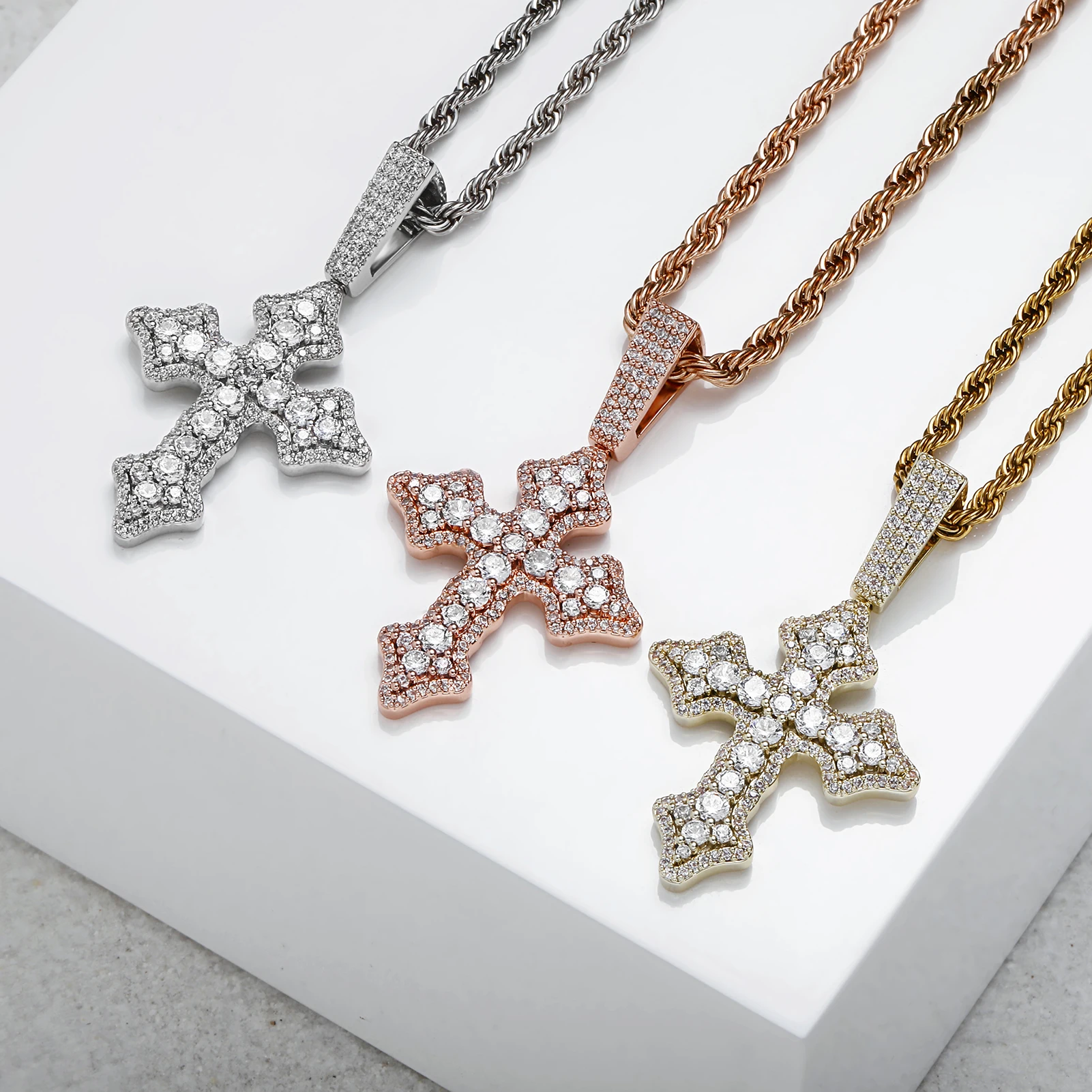 Hip Hop Pendant Men Christian Religion Jewelry Fashion Charms Real Gold Plated Silver Copper CZ ZIRCON Iced Out Cross Pendant