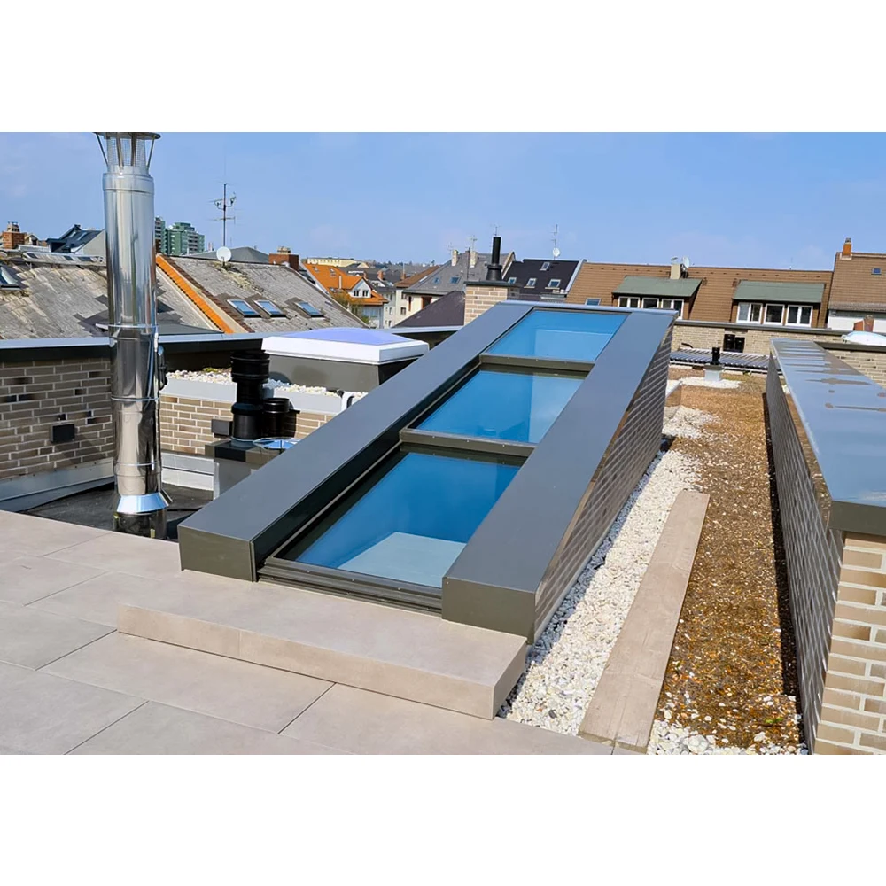 Automatic Retractable Skylight windows Customized Roof Insulating Double Glass Top Flat Tempered Ventilation