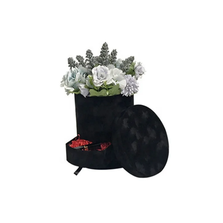 Luxury gift circle flower velvet box with drawer for flowers packaging