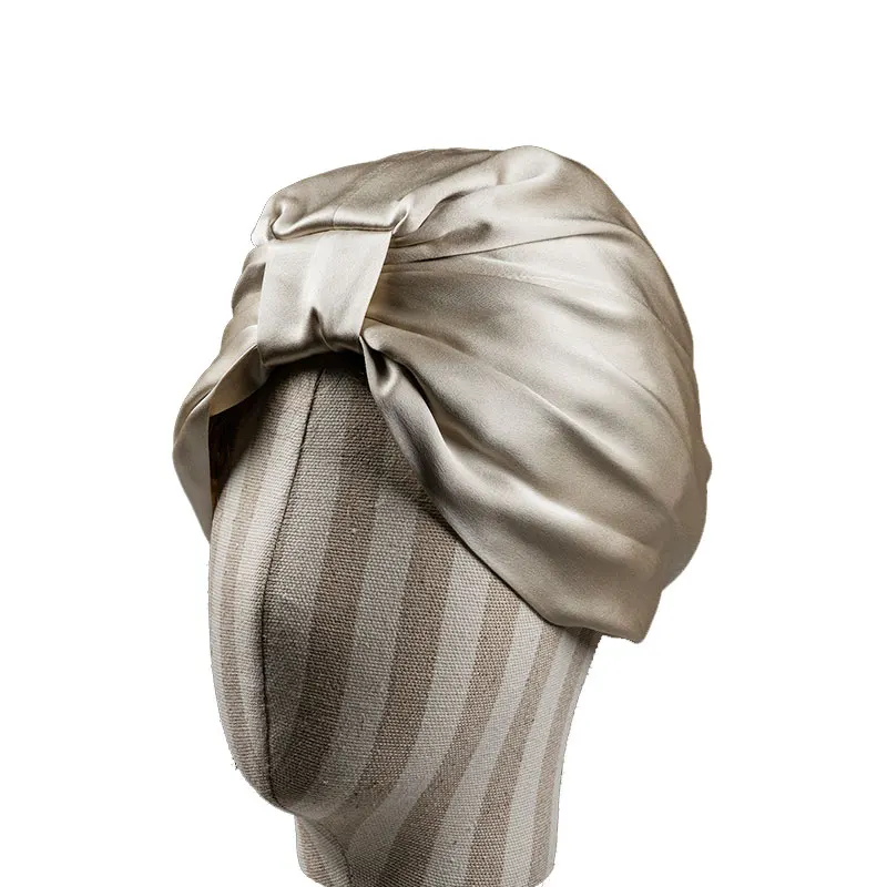 Low MOQ Silk Bonnet Custom Logo Soft Smooth Feeling Double Layer Silk Large Size Women Shower Cap Sleeping Hair Cap Bath Bonnet