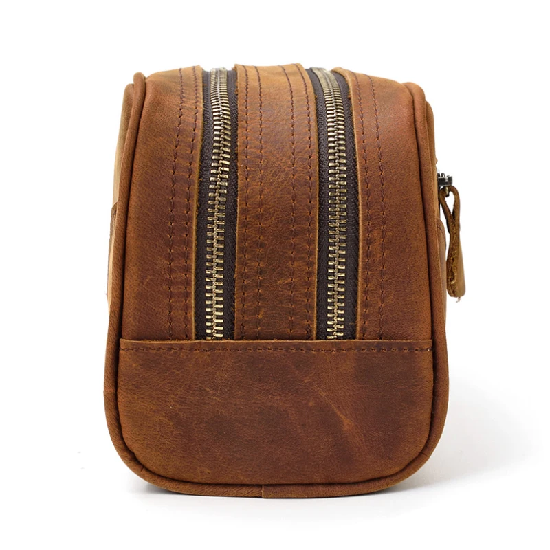 2024 Custom Genuine Leather Retro Clutch Bag For Men Cosmetic Bags Cases