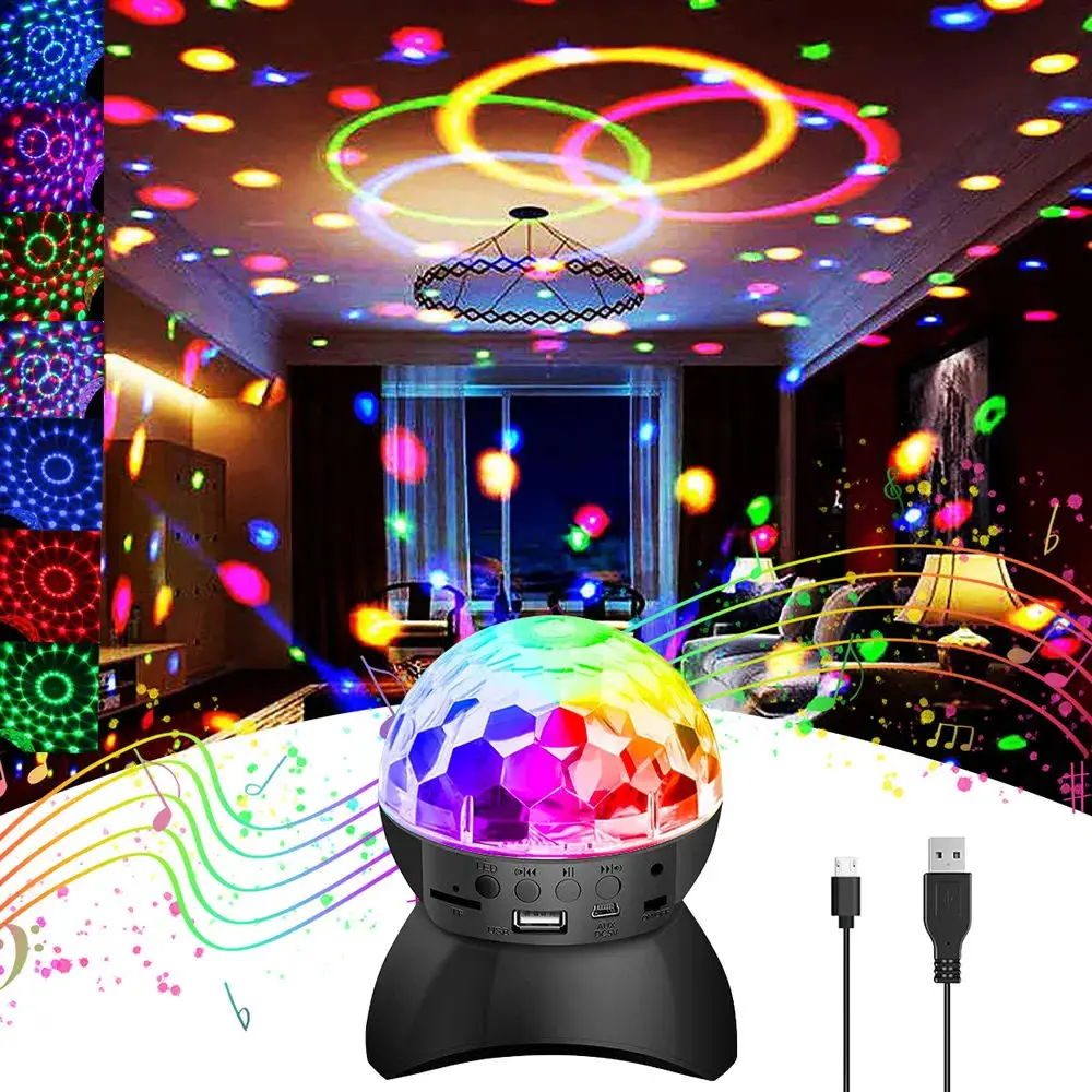 LED Stage Light With Wireless Speaker for Party Bar Club Rechargeable RGB Crystal Magic Ball Light Disco Light